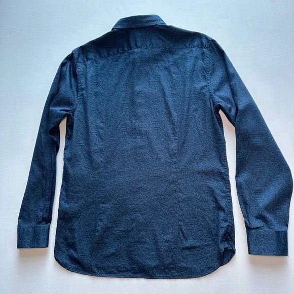 John Varvatos Button Shirt Mens Medium Blue Leopard Print Abstract Designer Club